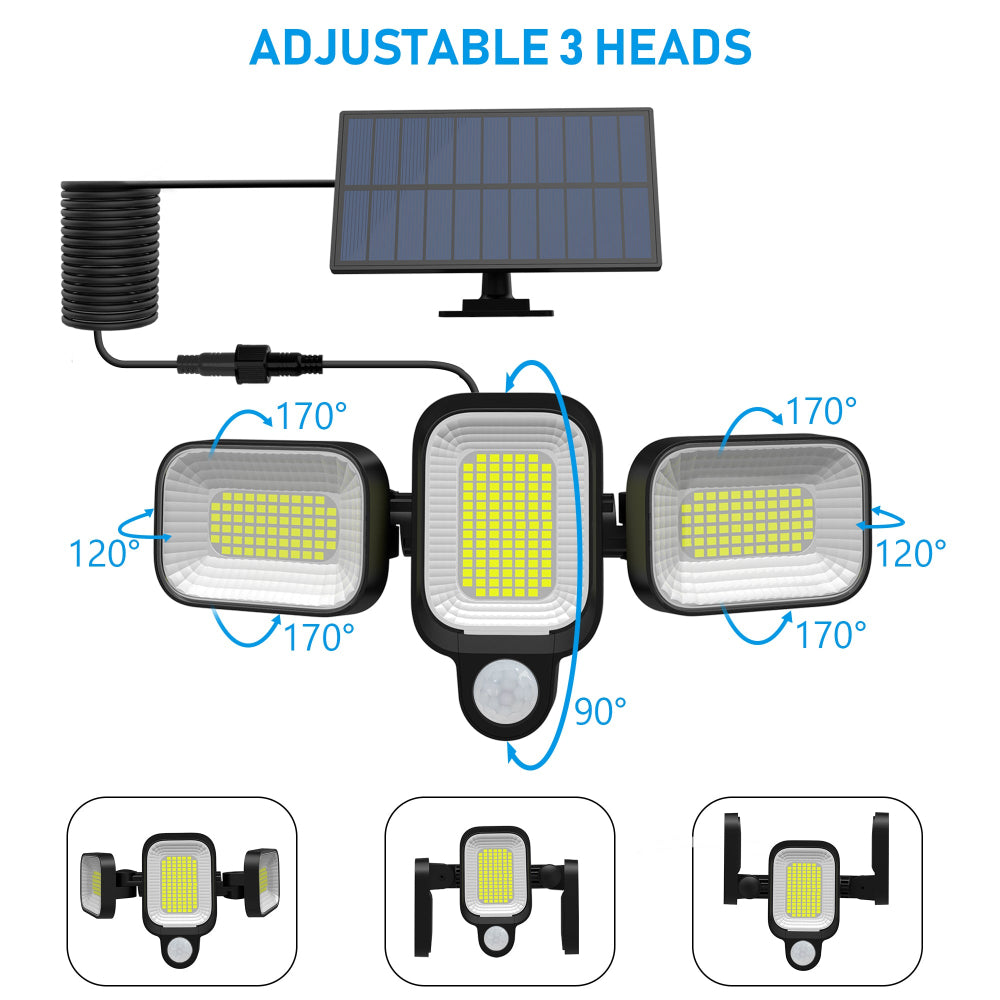 Projecteur solaire triple tête à distance