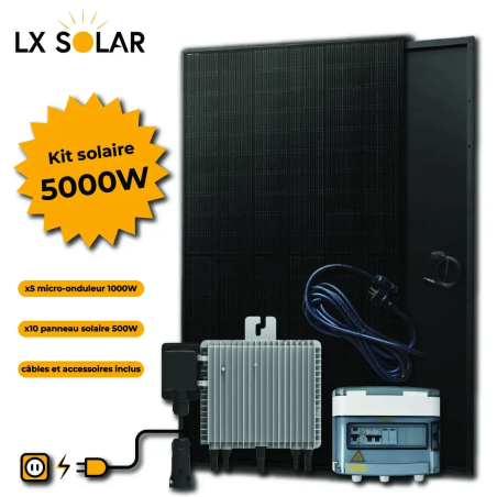 Kit 5000W - 10 panneaux 500W + Micro onduleur + câble + coffret