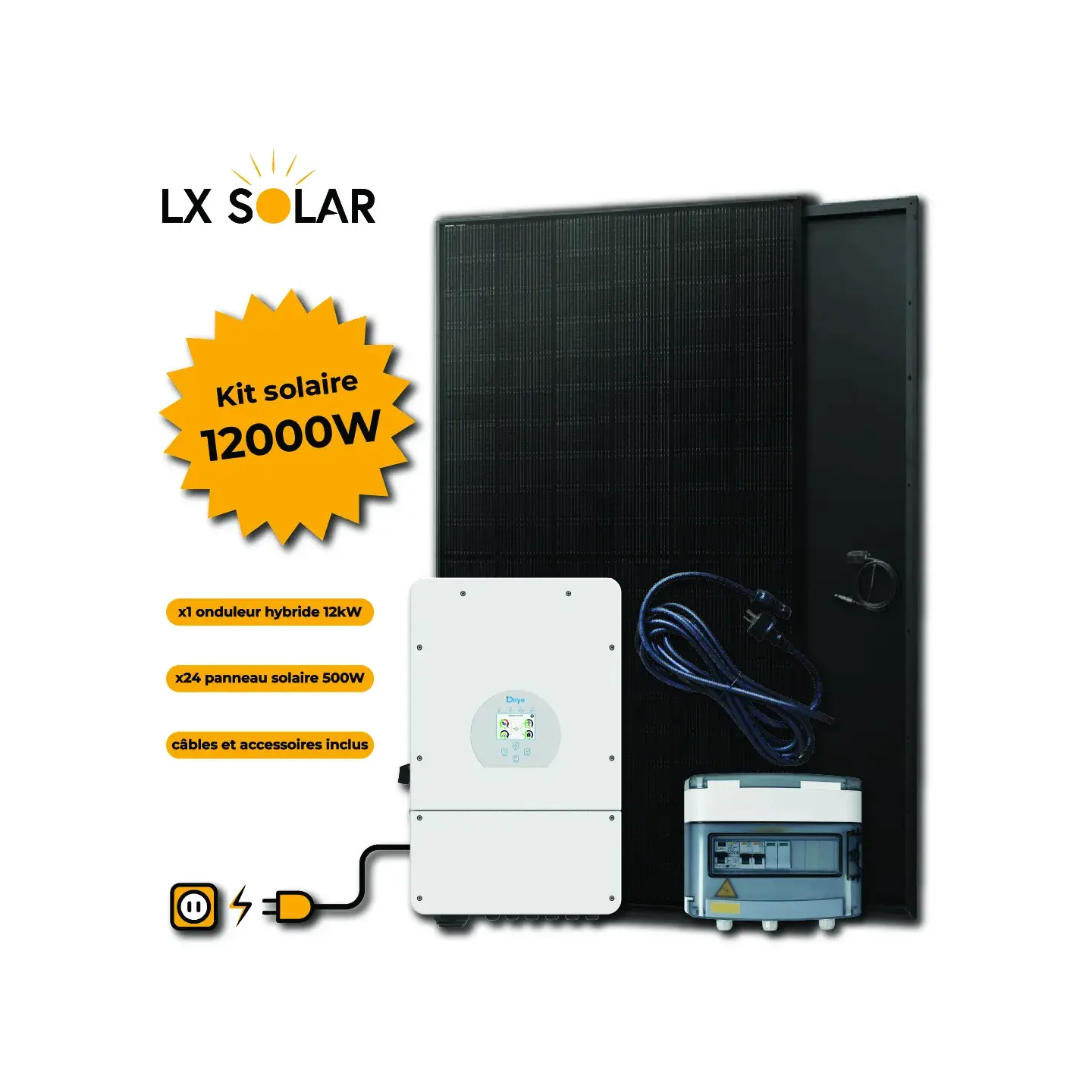 Kit 12000W - 24 panneaux 500W + Micro onduleur + câble + coffret