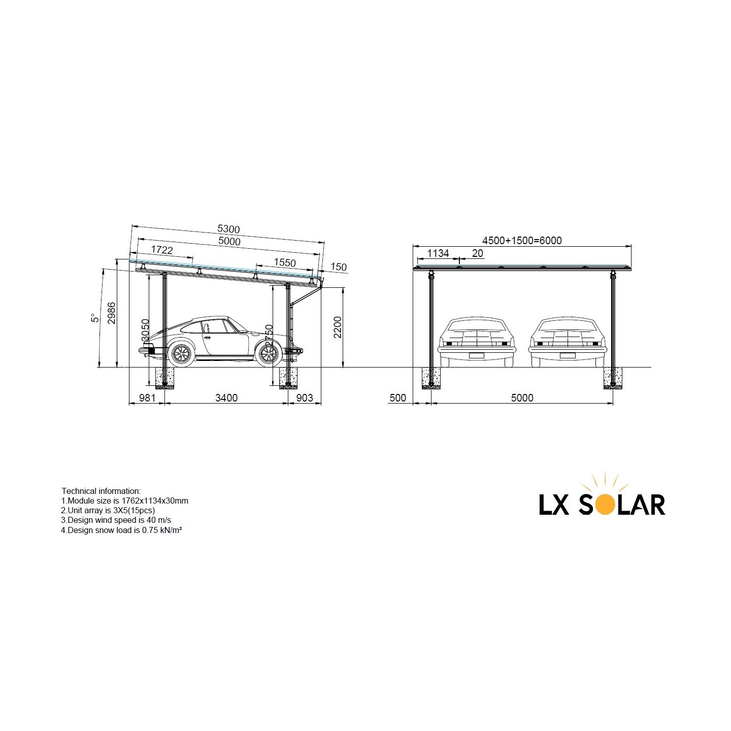 Carport 2 places avec 15 panneaux solaires