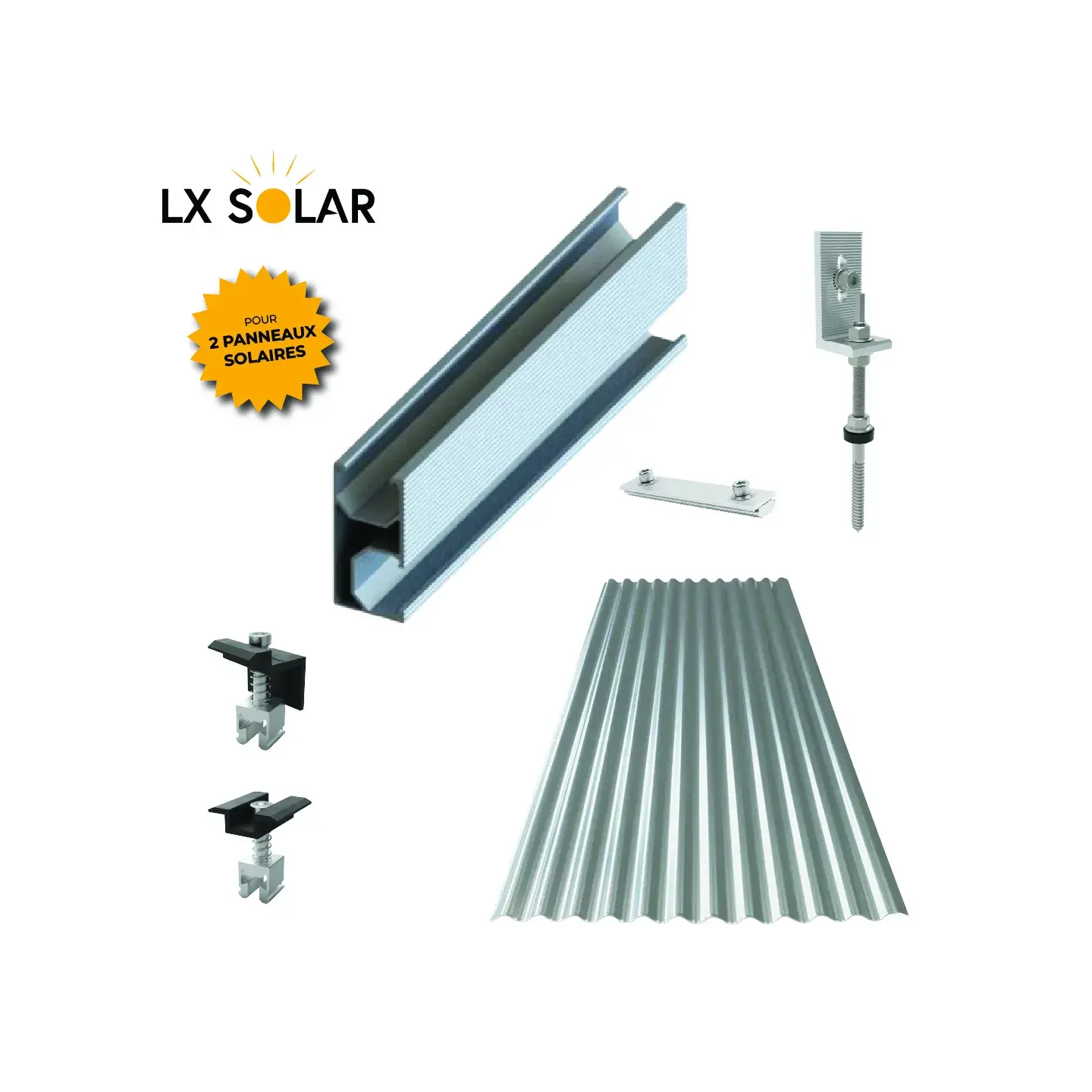 Support de fixation de base 2 panneaux toiture ondulée