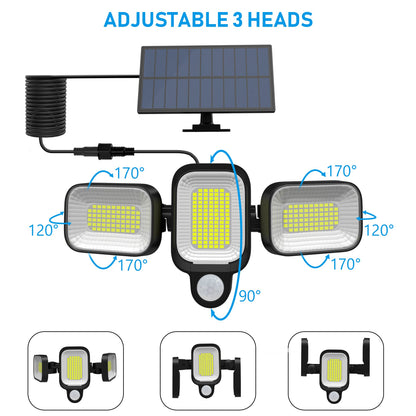 Projecteur solaire triple tête à distance